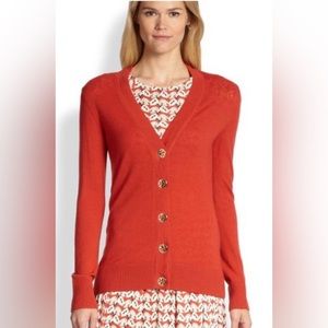 NWOT Tory Burch Bright Red Knit Cardigan Semi-Sheer